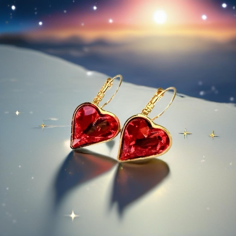Handcrafted heart earrings with Swarovski crystal - Picture 3 of 7